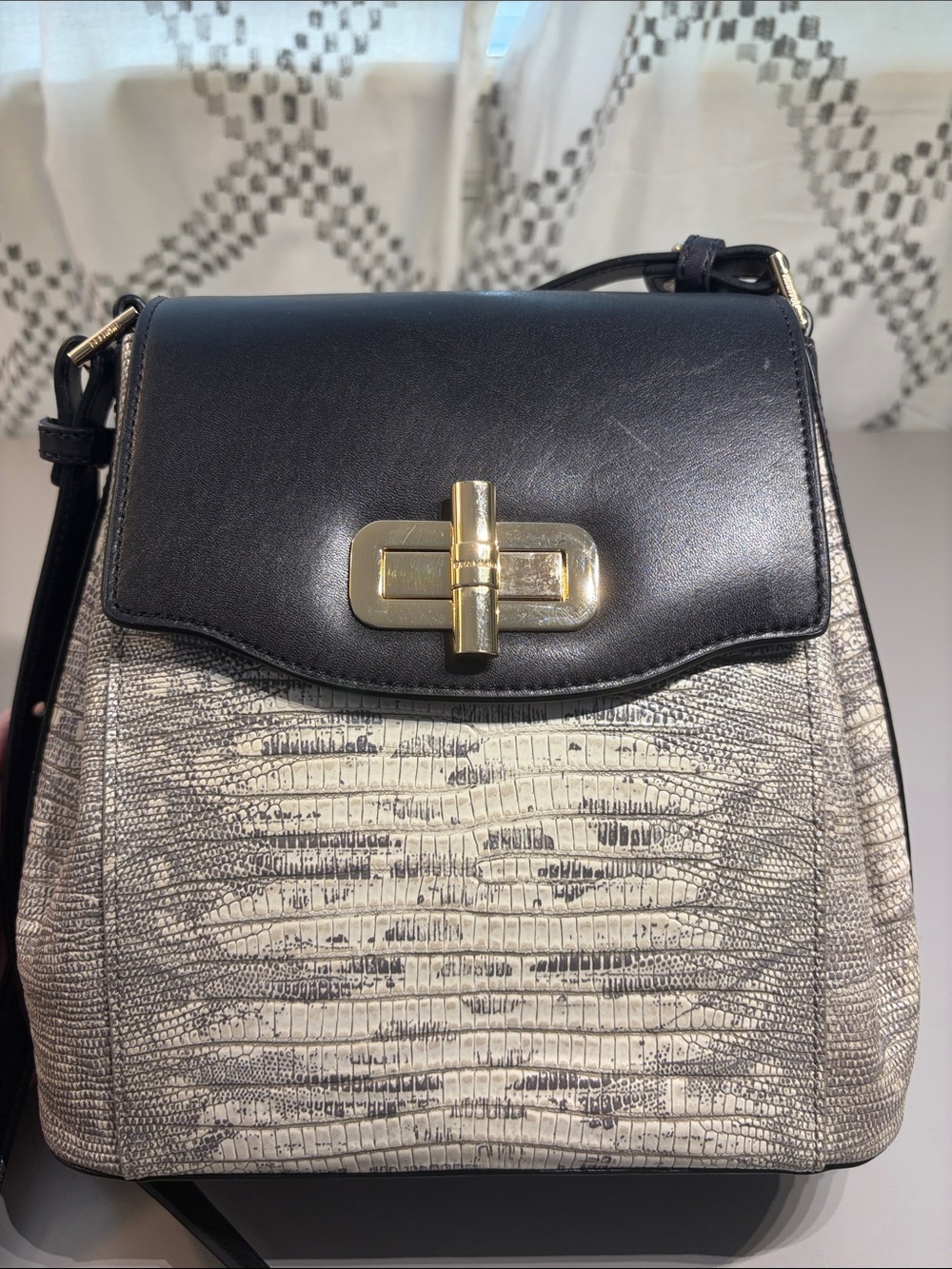 Brahmin Margo Leather Crossbody Bag in Black and White with Gold Hardware - Picture 3 of 9